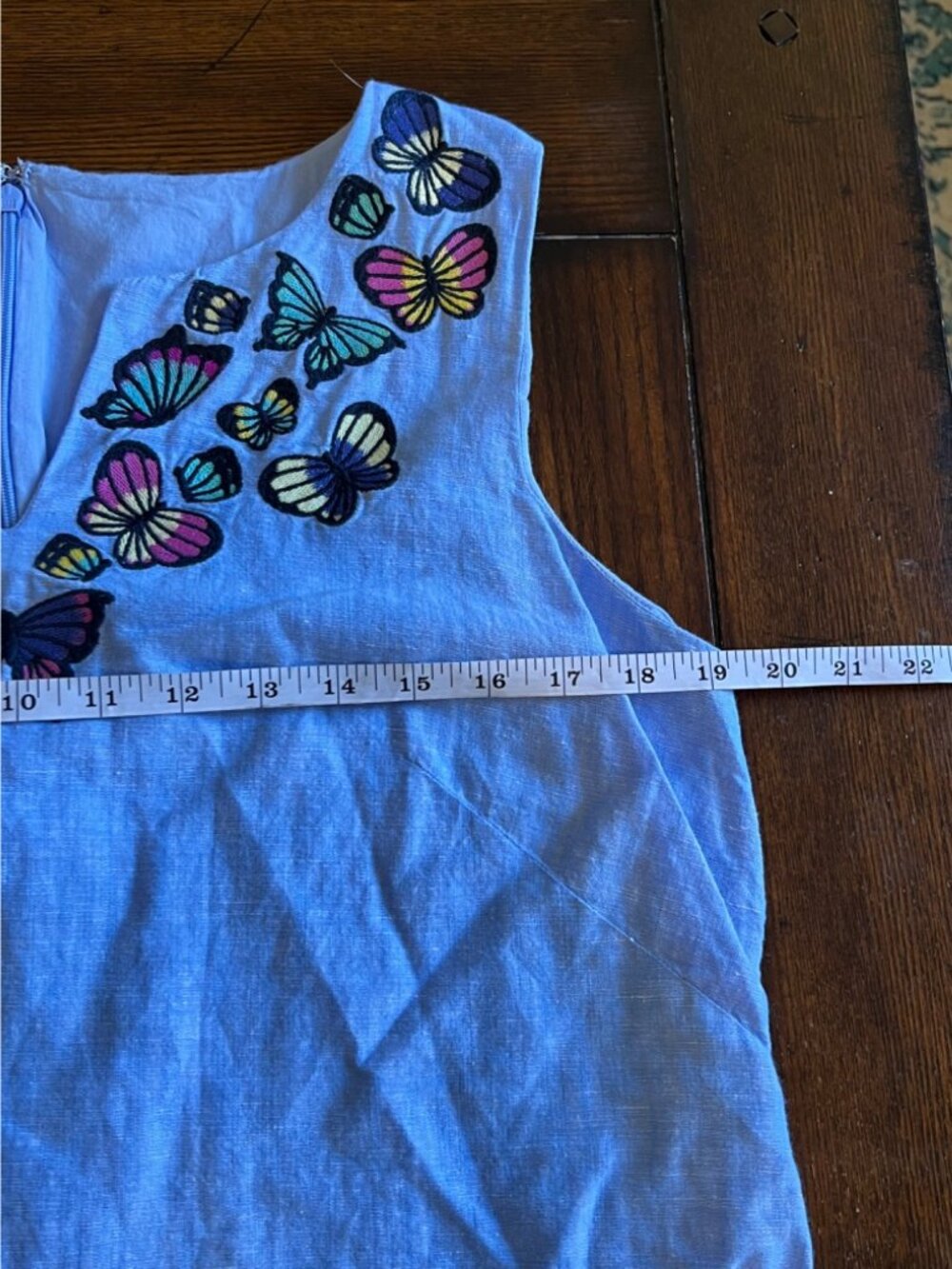 Talbots Embroidered Embroidered Butterfly Linen Shift Dress Blue Knee Length 12 - Picture 9 of 11